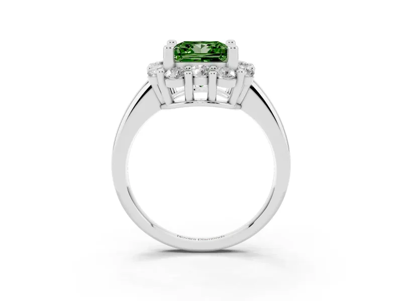 Princess Cut Cluster Halo Engagement Ring Setting for a Fancy Green Lab-Grown Diamond | Large Round Accents | White Gold