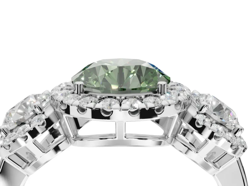 Round Three Stone Halo Engagement Ring Setting for a Fancy Green Lab-Grown Diamond | Platinum