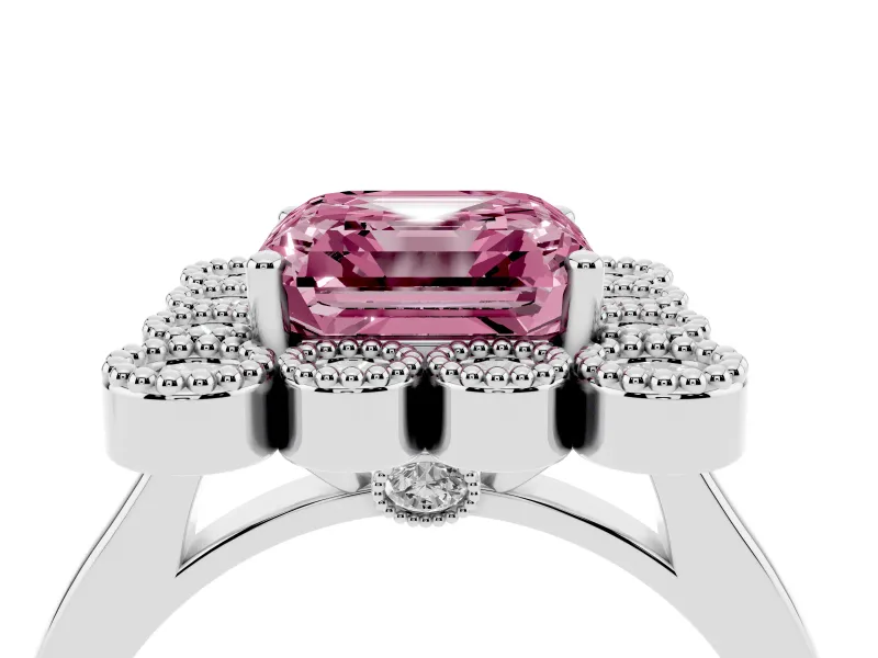 Asscher Cut Halo Engagement Ring Setting for a Fancy Pink Lab-Grown Diamond | Sterling Silver - Design NV-24775