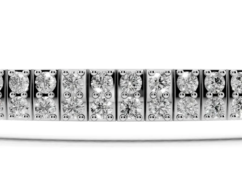 Round Lab-Grown Diamond Two-Row Tennis Bracelet | Hinged Square Links | White Gold