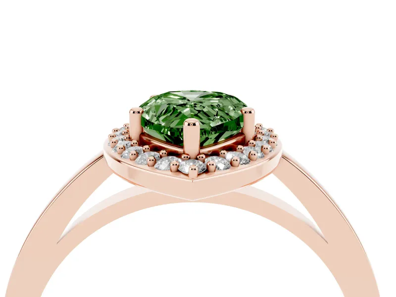 Pear-Shaped Thin Halo Engagement Ring Setting for a Fancy Green Lab-Grown Diamond | Slim Plain Band | Rose Gold