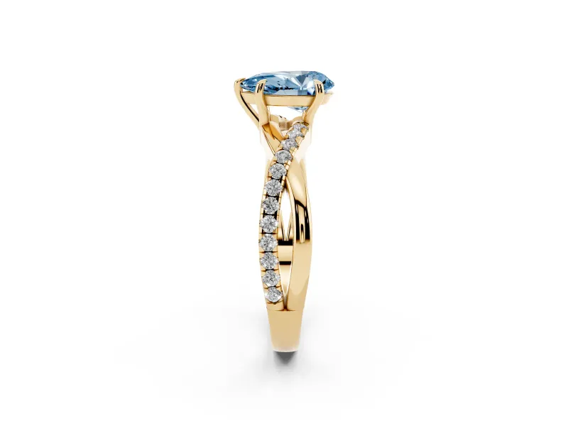 Pear-Shaped Crossover Engagement Ring Setting for a Fancy Blue Lab-Grown Diamond | Yellow Gold