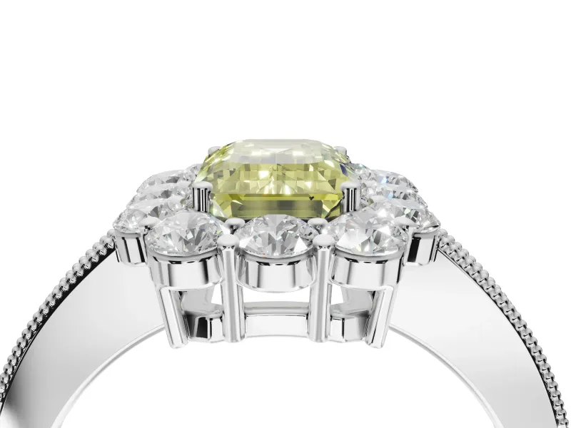 Emerald Cut Vintage Halo Engagement Ring Setting for a Fancy Yellow Lab-Grown Diamond | Platinum