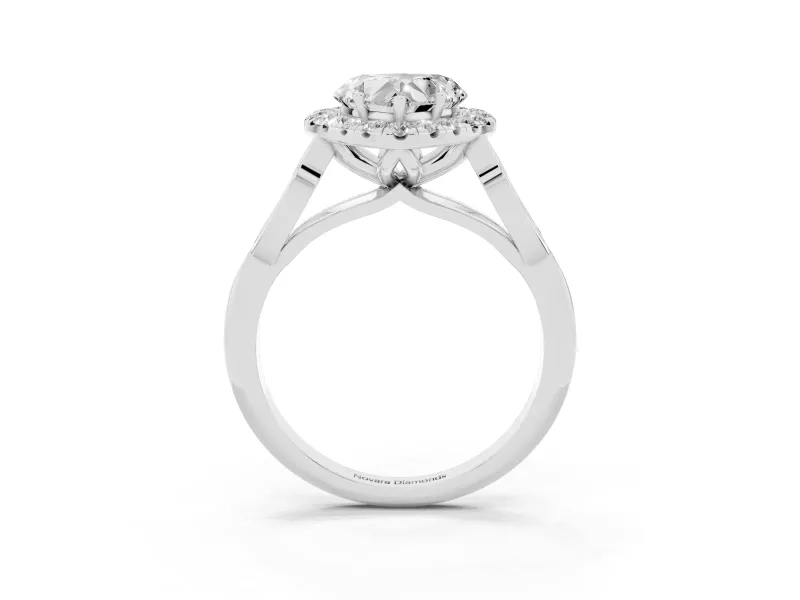 Heart Cut Diamond Halo Engagement Ring Set in Platinum with Filigree Band and Prong-Set Center