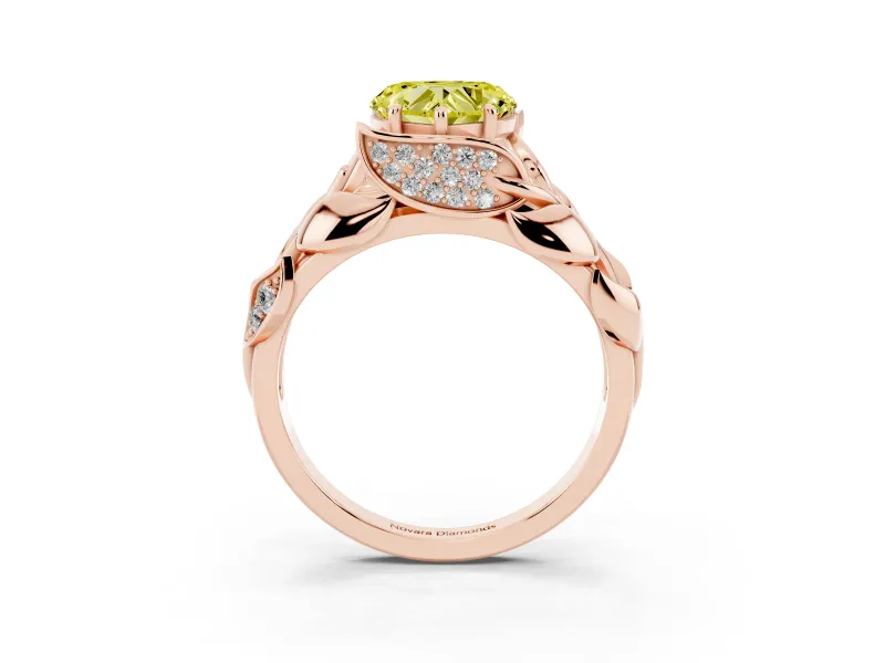 Heart-Shaped Leaf Bypass Engagement Ring Setting for a Fancy Yellow Lab-Grown Diamond | Rose Gold