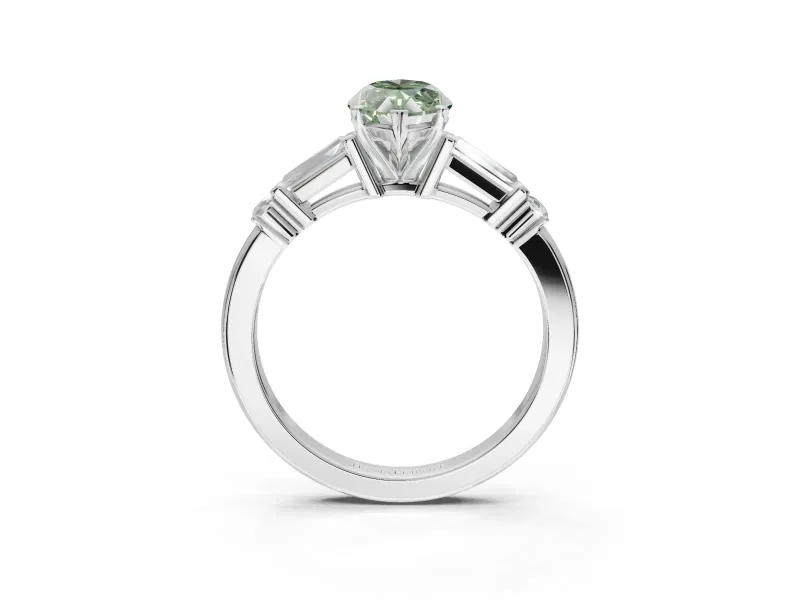 Marquise Tapered Baguette Engagement Ring Setting for a Fancy Green Lab-Grown Diamond | Platinum