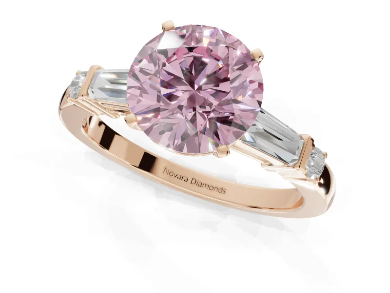 Round Tapered Baguette Engagement Ring Setting for a Fancy Pink Lab-Grown Diamond | Rose Gold
