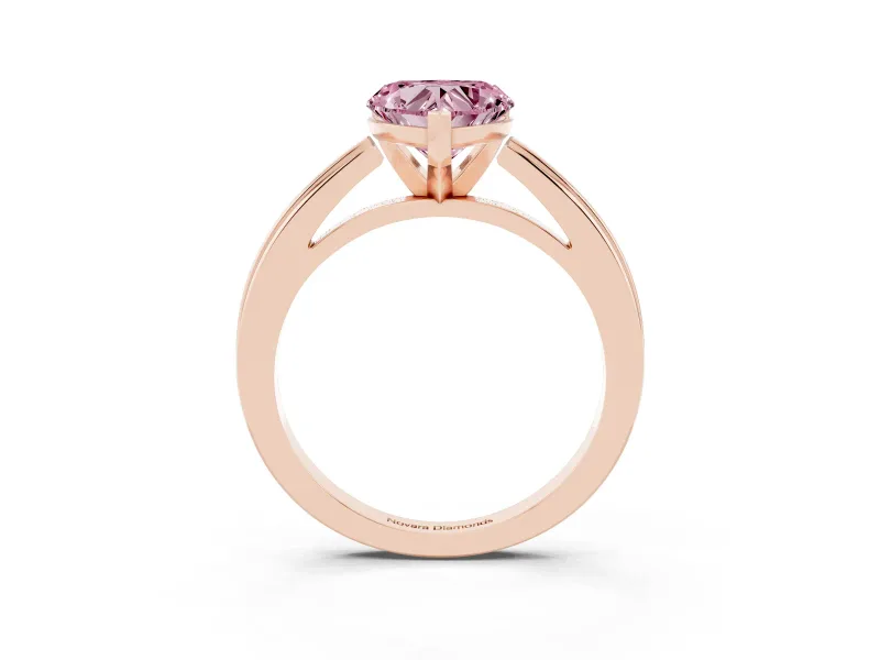 Heart-Shaped Solitaire Engagement Ring Setting for a Fancy Pink Lab-Grown Diamond | Stepped Flat Band | Rose Gold