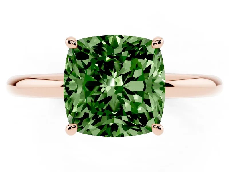 Cushion Cut Hidden Halo Ring Setting for a Fancy Green Lab-Grown Diamond | Rose Gold