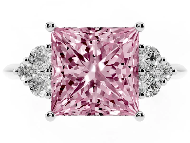 Princess Cut Cluster Accent Engagement Ring Setting for a Fancy Pink Lab-Grown Diamond | Platinum