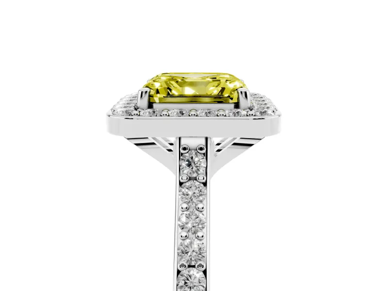 Asscher Cut Halo Engagement Ring Setting for a Fancy Yellow Lab-Grown Diamond | White Gold - Design NV-24729