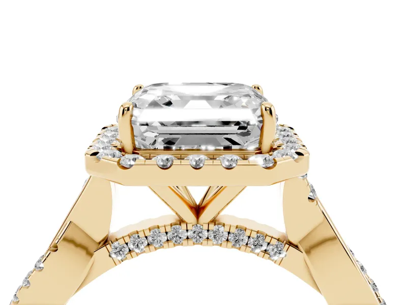 Asscher Cut Halo Engagement Ring Setting | Pavé Twist Band | Yellow Gold