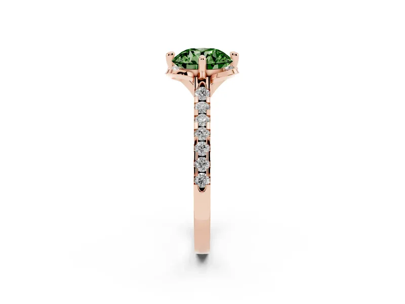 Round Floral Engagement Ring Setting for a Fancy Green Lab-Grown Diamond | Pavé Band | Rose Gold