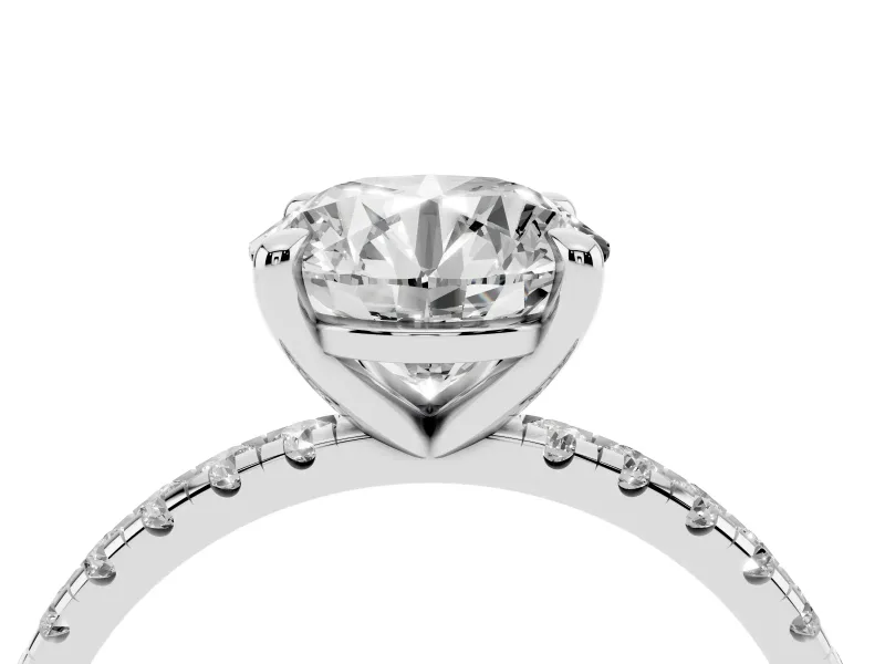 Round Petite Pavé Solitaire Engagement Ring Setting | Slim Band | White Gold