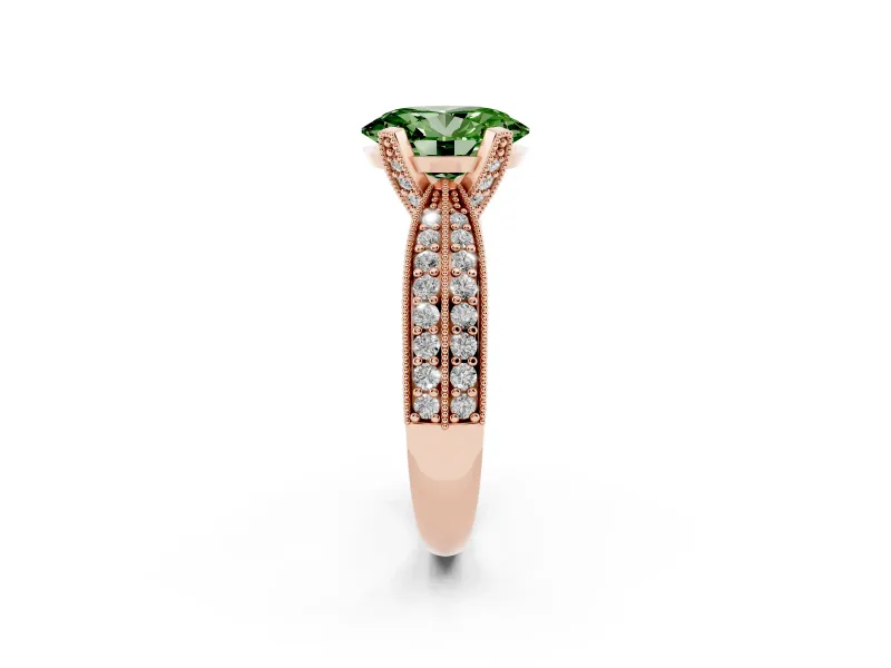 Oval Milgrain Solitaire Engagement Ring Setting for a Fancy Green Lab-Grown Diamond | Rose Gold