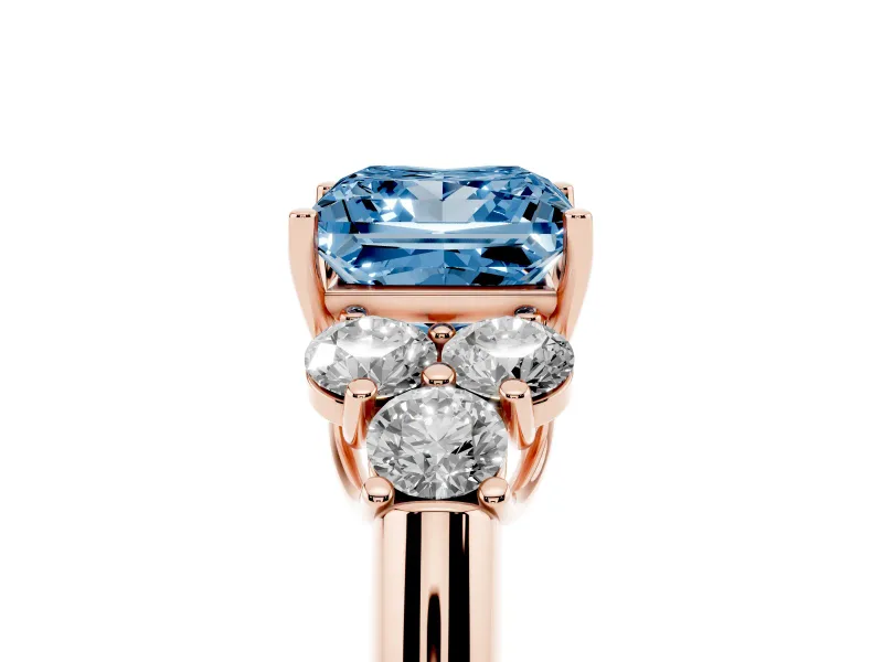 Princess Cut Side Stone Engagement Ring Setting for a Fancy Blue Lab-Grown Diamond | Rose Gold