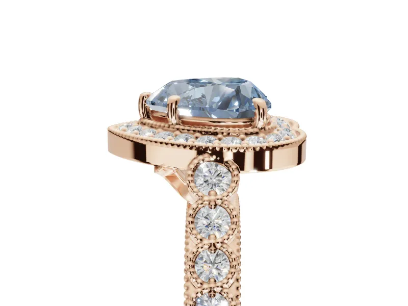 Heart-Shaped Graduated Milgrain Halo Engagement Ring Setting for a Fancy Blue Lab-Grown Diamond | Rose Gold