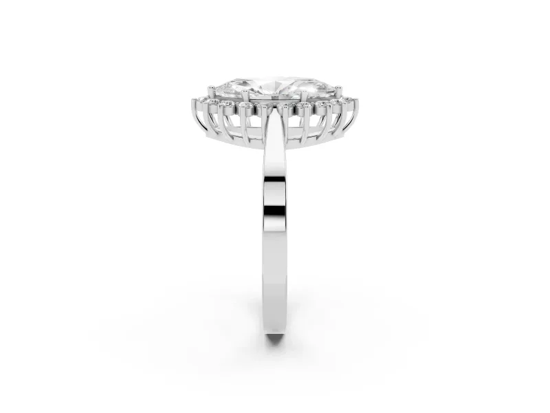 Marquise Cut Diamond Halo Ring Set in Silver with Round Halo and Smooth Solitaire Band