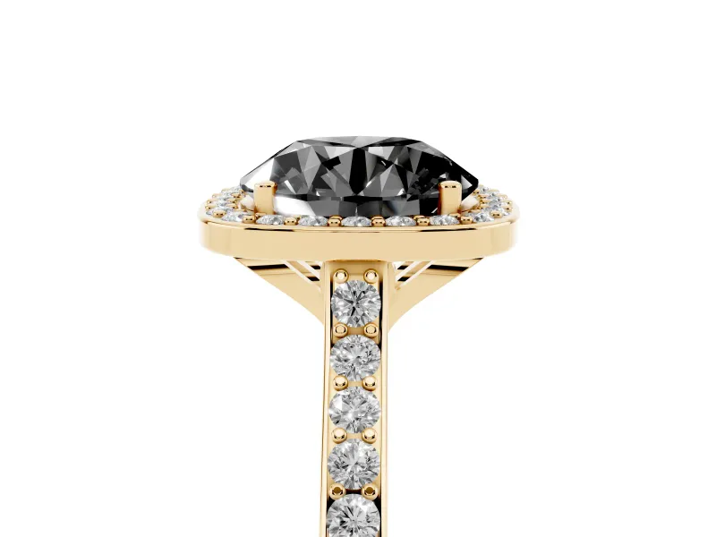 Round Pavé Halo Engagement Ring Setting for a Black Center | Yellow Gold