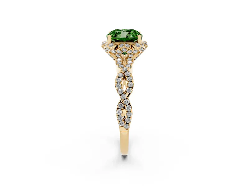 Cushion Cut Halo Engagement Ring Setting for a Fancy Green Lab-Grown Diamond | Yellow Gold - Design NV-24725