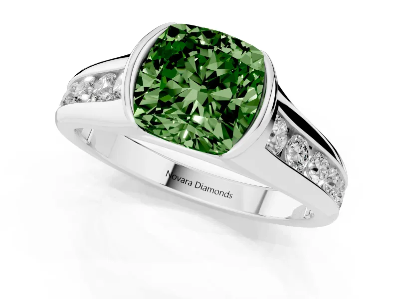 Cushion Cut Half Bezel Engagement Ring Setting for a Fancy Green Lab-Grown Diamond | Sterling Silver