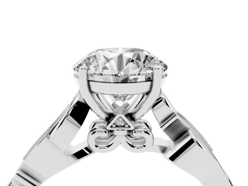 Round Vintage Vine Solitaire Engagement Ring Setting | Milgrain Leaves | Platinum