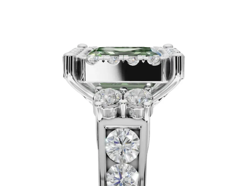 Asscher Cut Halo Engagement Ring Setting for a Fancy Green Lab-Grown Diamond | Graduated Channel Band | Platinum