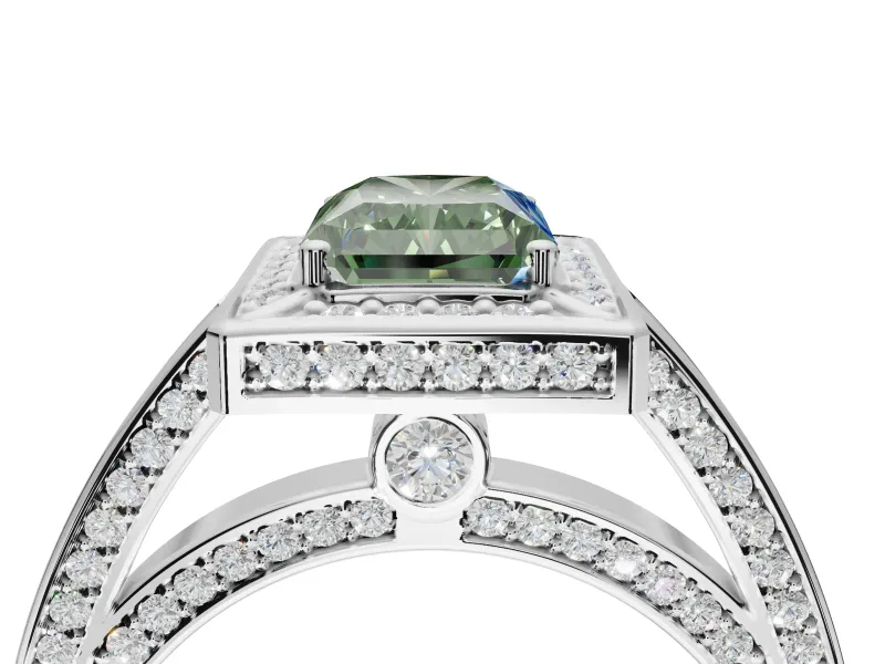 Radiant Cut Sectioned Halo Engagement Ring Setting for a Fancy Green Lab-Grown Diamond | White Gold