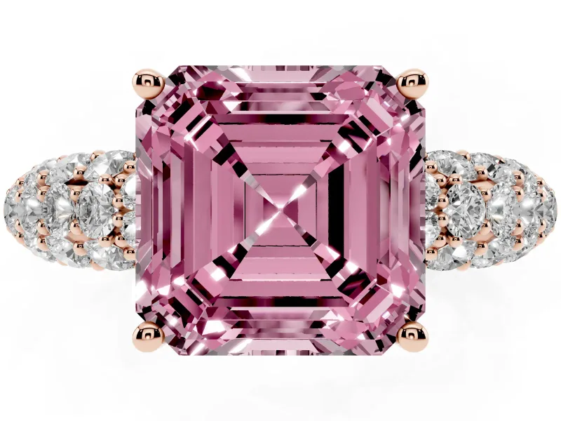 Asscher Cut Multi Row Pave Engagement Ring Setting for a Fancy Pink Lab-Grown Diamond | Rose Gold