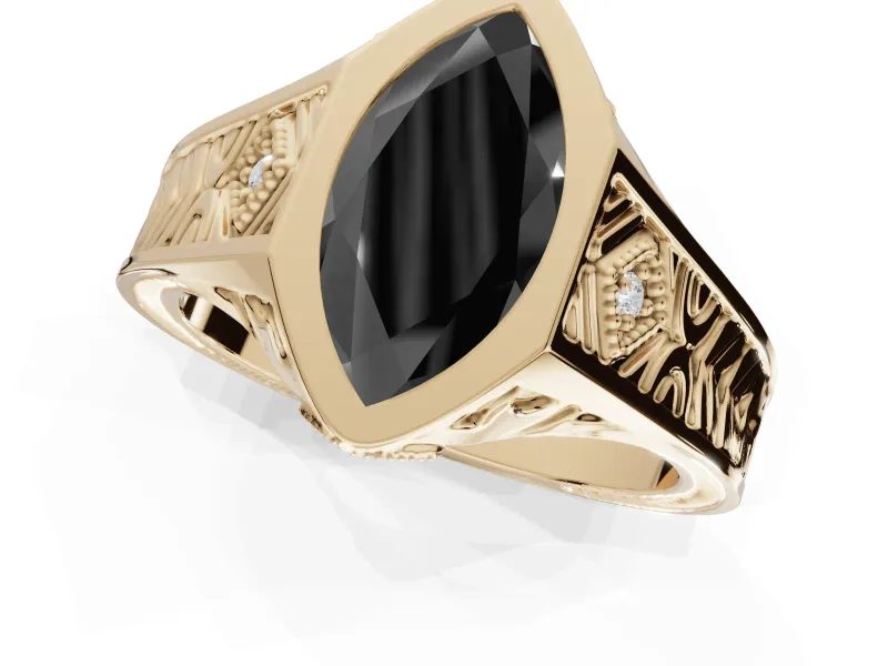 Marquise Vintage Bezel Engagement Ring Setting for a Black Center | Engraved Band | Yellow Gold