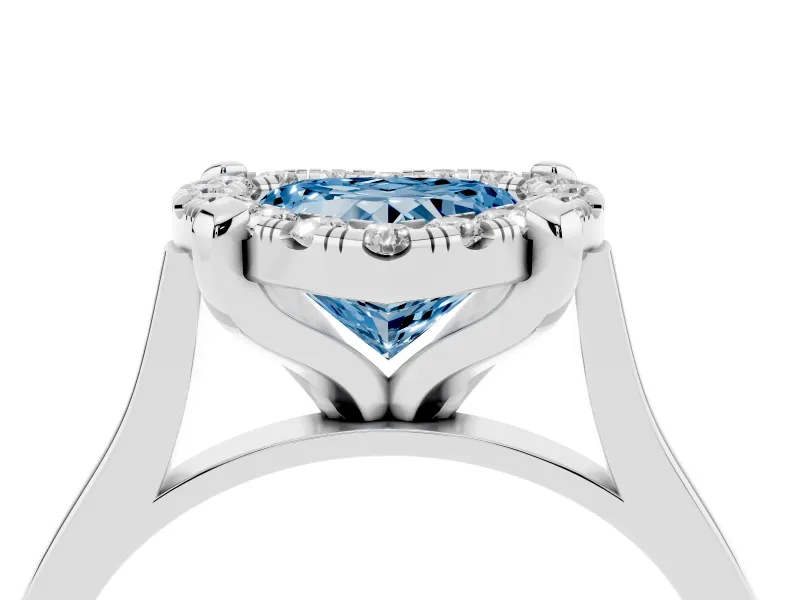 Heart-Shaped Claw Corner Halo Engagement Ring Setting for a Fancy Blue Lab-Grown Diamond | Slim Plain Band | Platinum