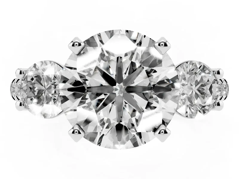 Round Three-Stone Pavé Engagement Ring Setting | Round Side Stones | Platinum