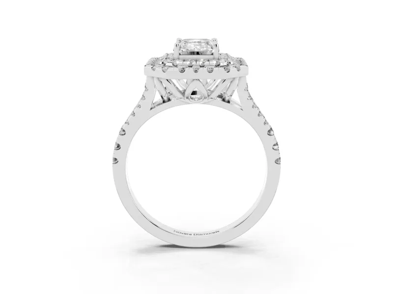 Emerald Cut Halo Split Shank Engagement Ring Setting | White Gold