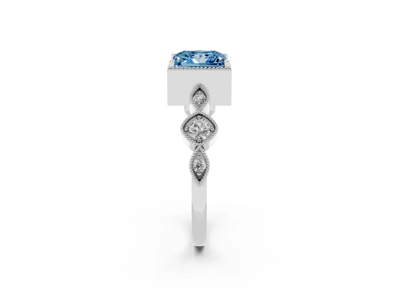 Princess Cut Vintage Engagement Ring Setting for a Fancy Blue Lab-Grown Diamond | Sterling Silver - Design NV-24637