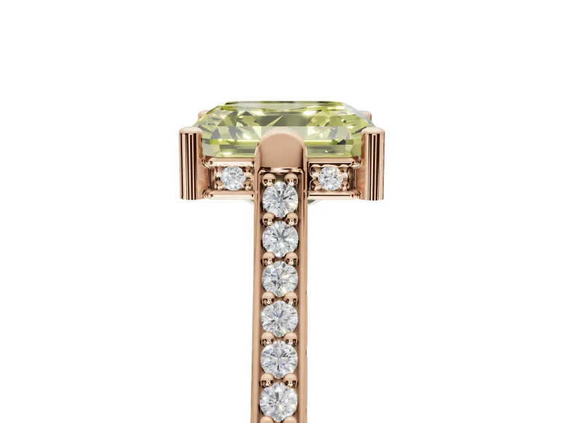 Asscher Cut Vintage Cathedral Engagement Ring Setting for a Fancy Yellow Lab-Grown Diamond | Carved Band | Rose Gold