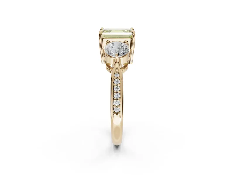 Emerald Cut Three Stone Engagement Ring Setting for a Fancy Yellow Lab-Grown Diamond | Tapered Pave Band | Yellow Gold