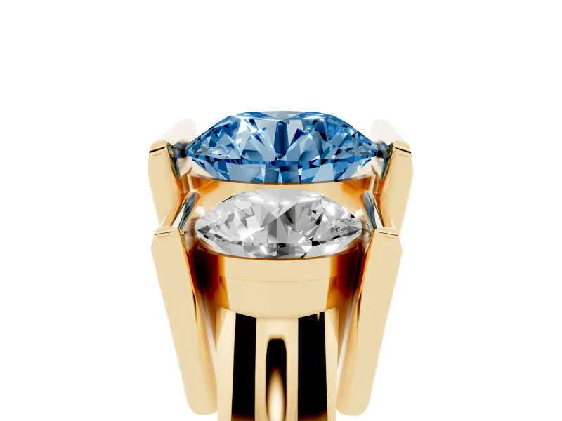 Round Channel-Set Three Stone Engagement Ring Setting for a Fancy Blue Lab-Grown Diamond | Wide Flat Band | Yellow Gold