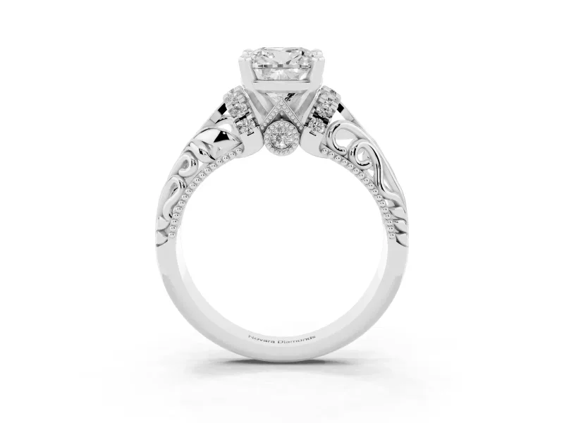 Cushion Cut Vintage Filigree Solitaire Engagement Ring Setting | Accented Basket | Sterling Silver