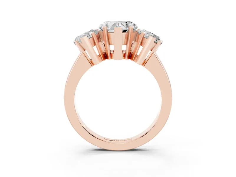 Heart-Shaped Three Stone Engagement Ring Setting | Large Side Stones | Rose Gold