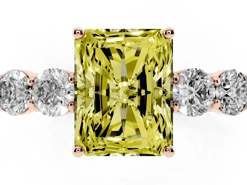 Radiant Cut 5 Stone Engagement Ring Setting for a Fancy Yellow Lab-Grown Diamond | Rose Gold