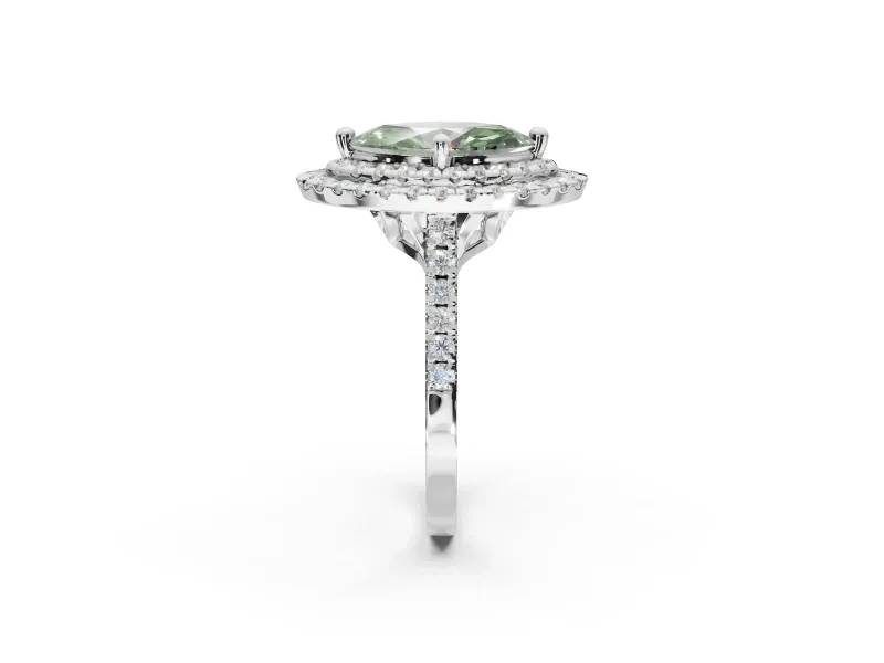 Marquise Double Halo Engagement Ring Setting for a Fancy Green Lab-Grown Diamond | Pave Shoulders | Platinum