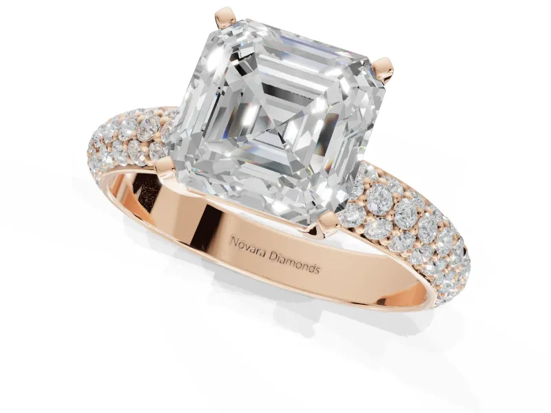 Asscher Cut Pavé Solitaire Engagement Ring Setting | Domed Pavé Band | Rose Gold