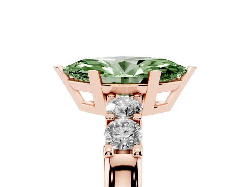 Fancy Green Marquise Cut Diamond Five-Stone Prong Set Engagement Ring Set in Rose gold with Channel Band
