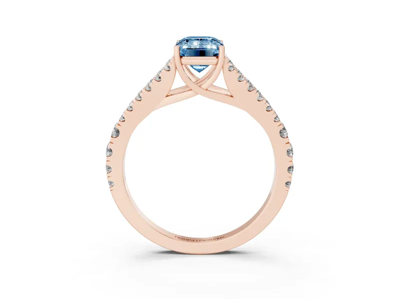 Emerald Cut Graduated Split Shank Engagement Ring Setting for a Fancy Blue Lab-Grown Diamond | Rose Gold