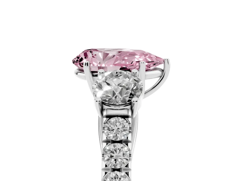 Pear-Shaped Engagement Ring Setting for a Fancy Pink Lab-Grown Diamond | Three Stone | Platinum