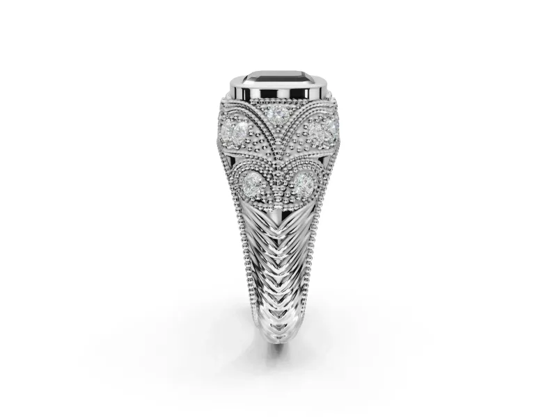 Asscher Cut Vintage Bezel Engagement Ring Setting for a Black Center | Milgrain Band | White Gold
