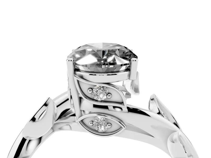 Fancy Black Oval Cut Diamond Solitaire Twist Engagement Ring Set in Platinum with Pavé Leaf Accents