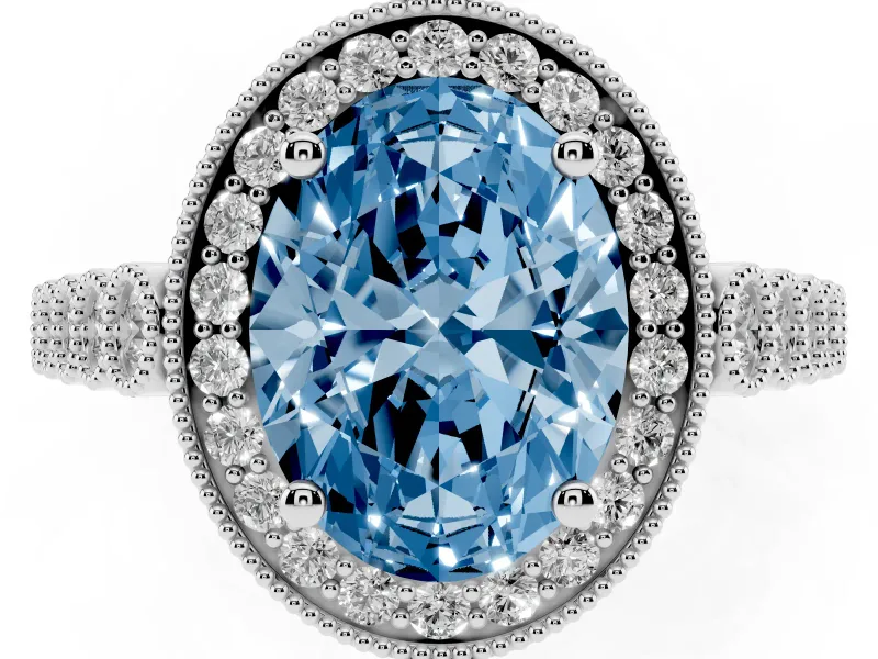 Oval Graduated Milgrain Halo Engagement Ring Setting for a Fancy Blue Lab-Grown Diamond | Sterling Silver