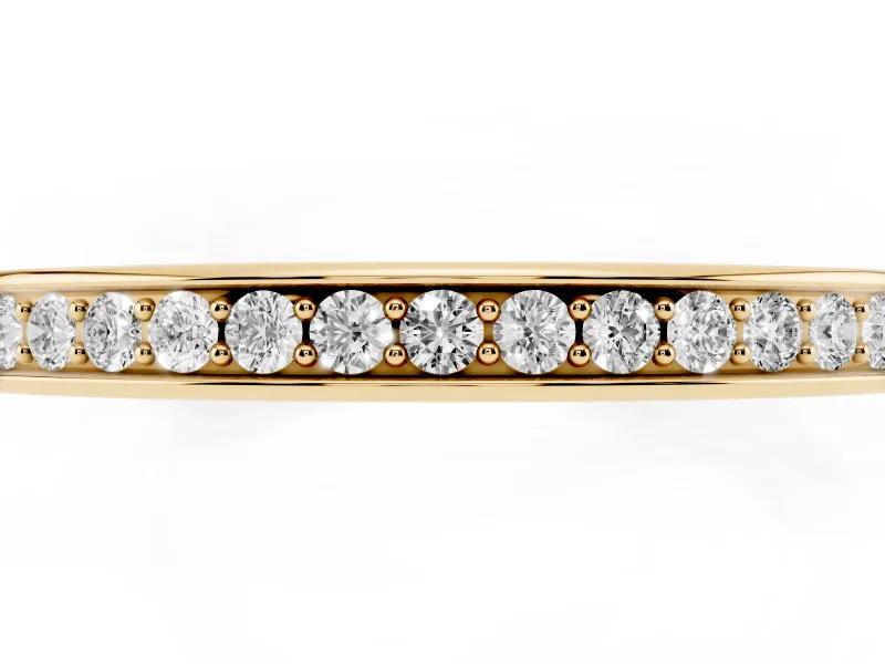 Round Lab-Grown Diamond Pavé Half Eternity Wedding Band | Raised Side Walls | Yellow Gold