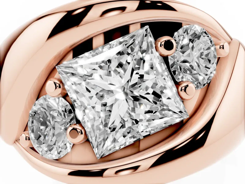 Princess Cut Three Stone Bypass Engagement Ring Setting | Sculpted Crossover Band | Rose Gold